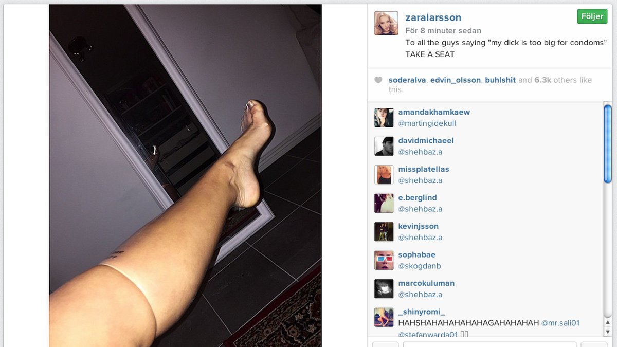 Zara Larssons "kondom" inlägg på Instagram